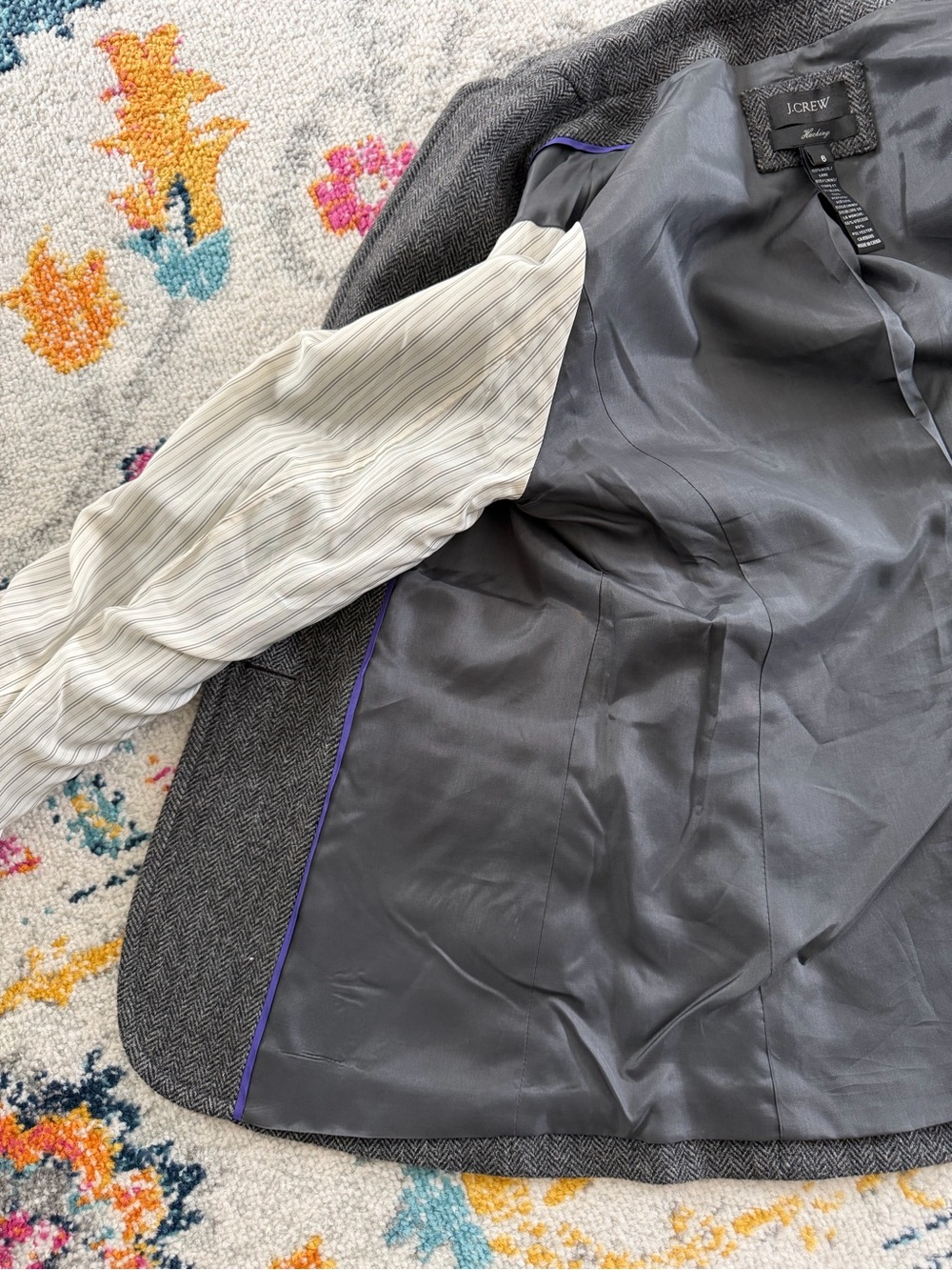 J. Crew 100% Wool Hack ing Blazer in Gray Herringbone Size 6 Preppy Academia - Picture 11 of 15